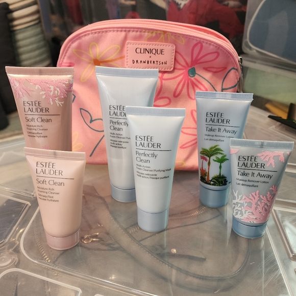 Clinique & Estee Lauder Other - Clinique Pink Floral Cosmetic Bag with Estée Lauder Skincare Set